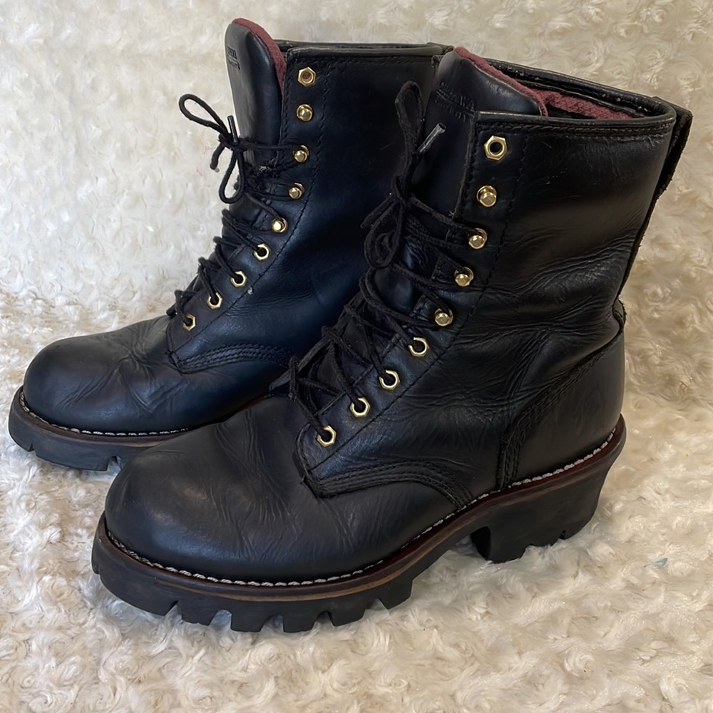Chippewa Black Leather Motorcycle Hiker Combat Work Boots